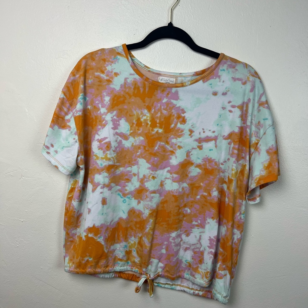 Tie Dye Tshirt orange white Blue tie waist large - pls read below